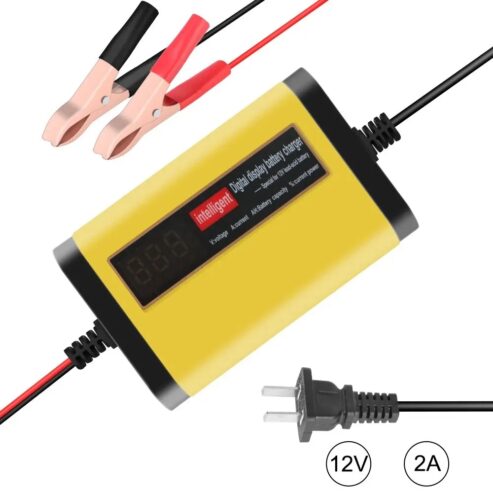 Cargador de batería de carros montables electricos, cargador automático de bateria 12 voltios, 2A, carga rápida, 3 etapas, plomo ácido, AGM, GEL